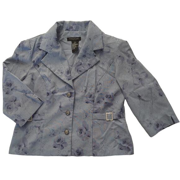 PERCEPTIONS PETITE Multi Blue Tone Floral 3/4 Sleeve jacket Women's size 12P - Picture 1 of 7